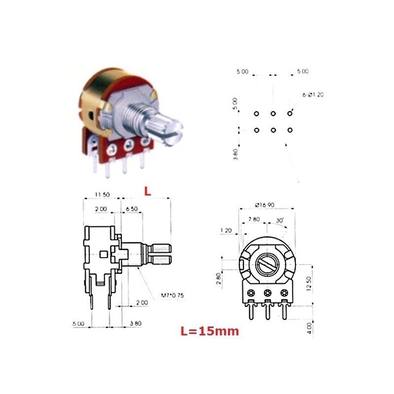 Alpha 16mm 200KBx2, stereo linear potentiometer (2A1, L: 15mm)