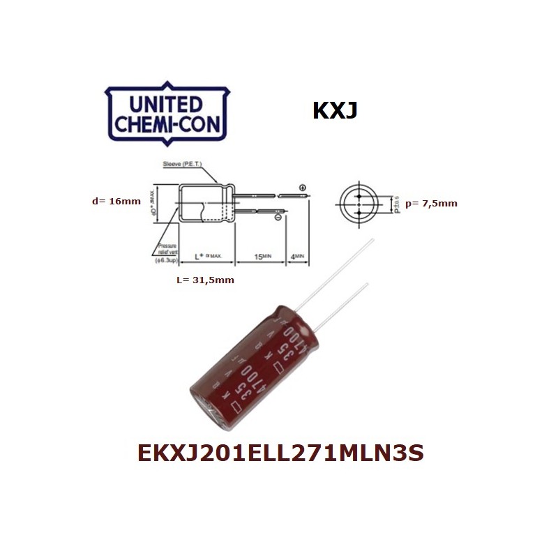 United Chemi-Con KXJ 270uF 200V condensatore elettrolitico EKXJ201ELL271MLN3S