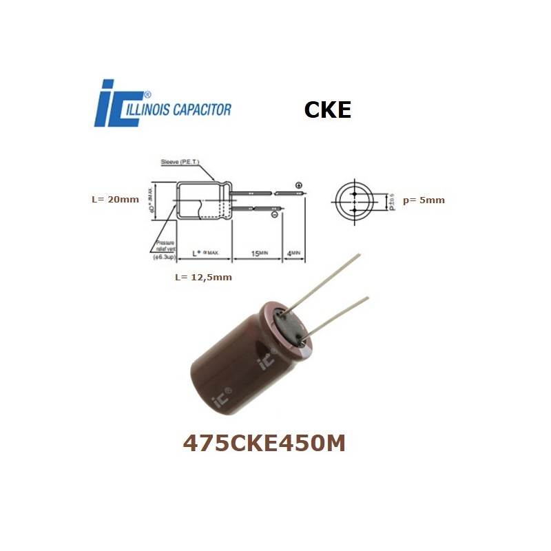 Illinois Capacitor CKE 4,7uF/450V radial electrolytic capacitor 475CKE450M