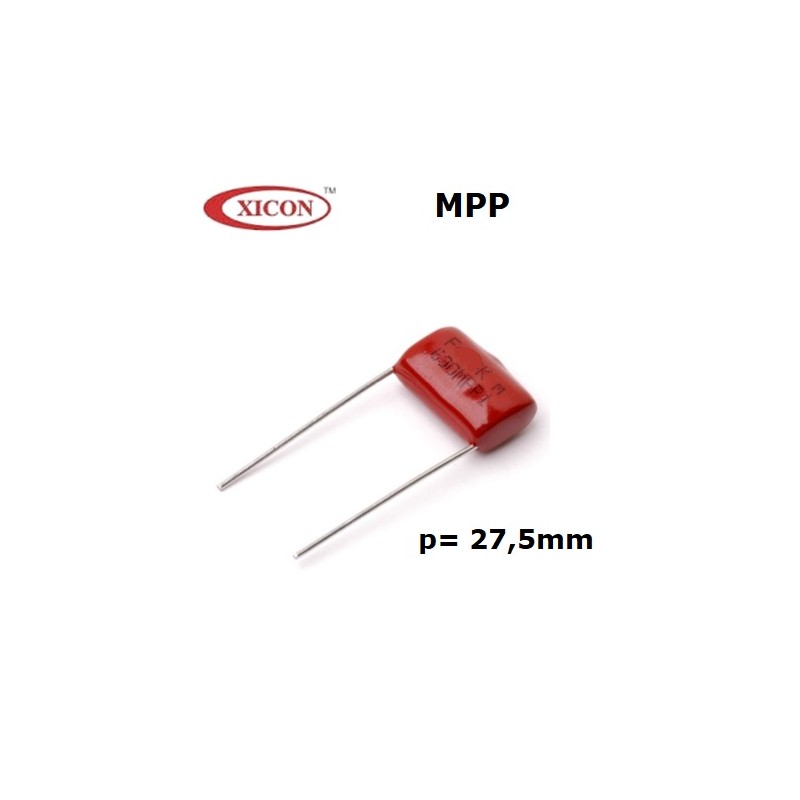Xicon MPP 0,47uF/630V, condensatore polipropilene metallizzato radiale, p: 27,5.