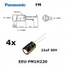 4x Panasonic FM 22uF 50V, condensatore elettrolitico radiale, EEU-FM1H220