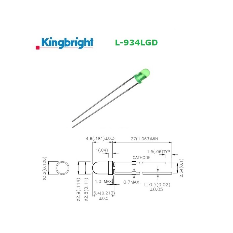 Kingbright L-934LGD, GREEN 3mm LED