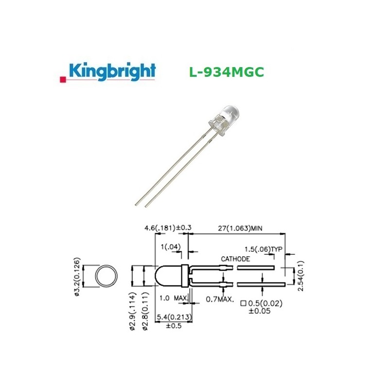 Kingbright L-934MGC, GREEN 3mm LED