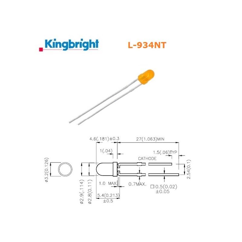 Kingbright L-934NT, LED 3mm ARANCIONE