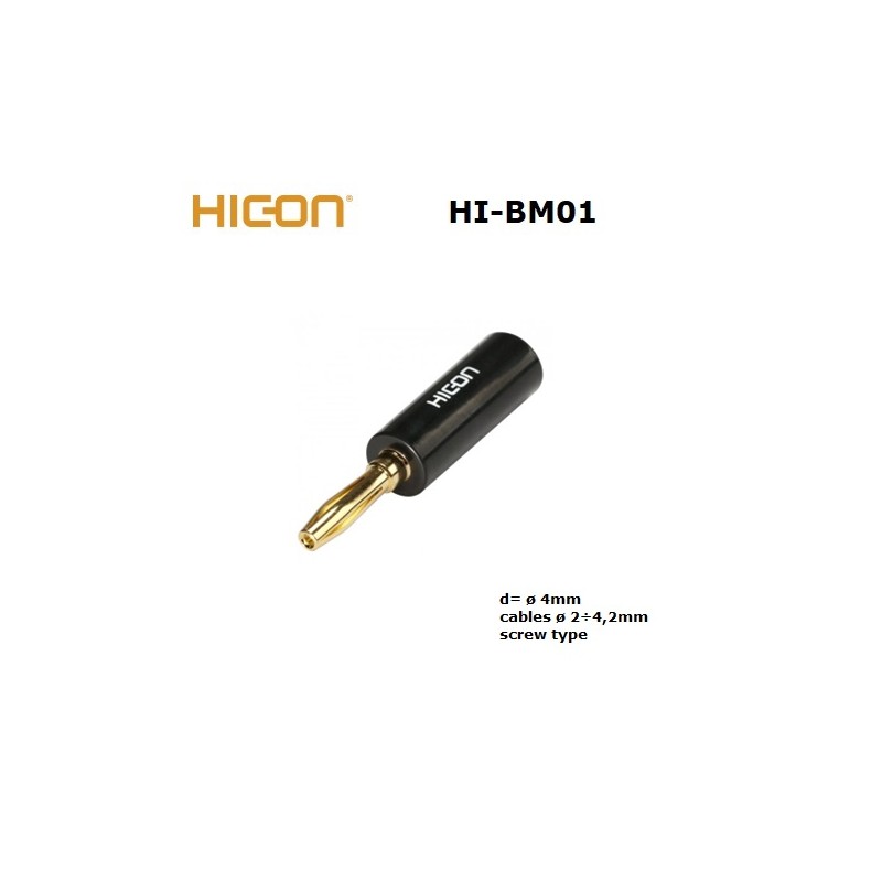 Hicon HI-BM01-BLK, banana plug 4mm NERA, contatti dorati