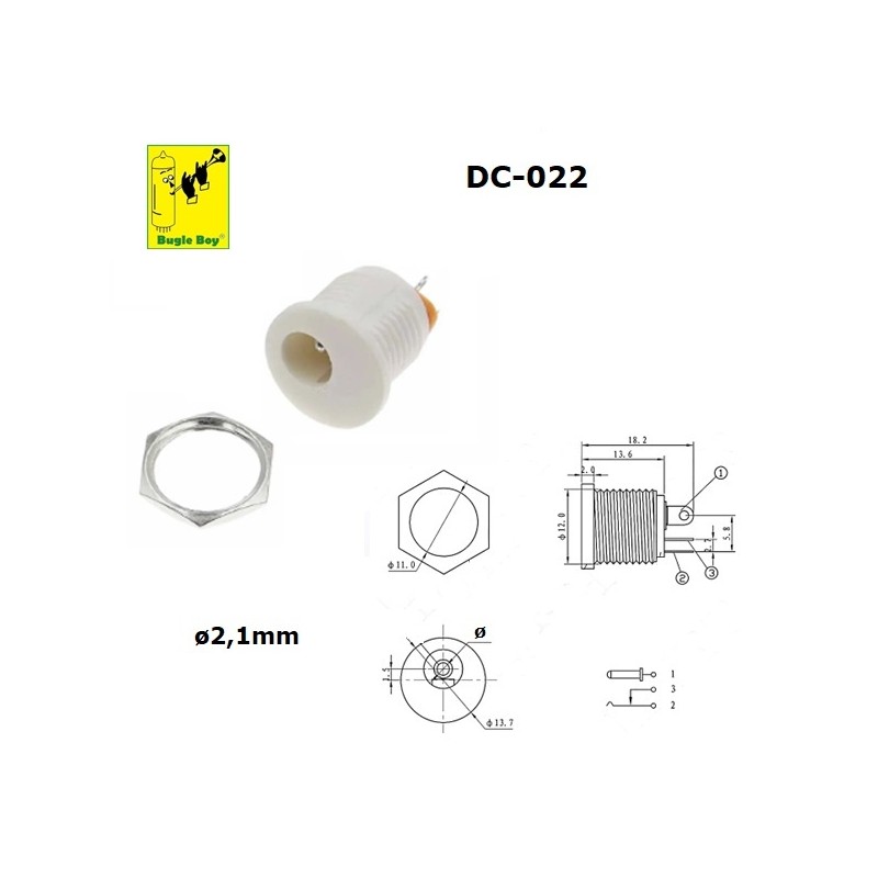 Bugle Boy DC-022 jack tonda 2,1mm BIANCA per alimentazione, made in China