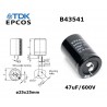 TDK/Epcos 47uF 600V, electrolytic capacitor, B43541B8476M000, snap-in
