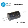 Fischer & Tausche 8+8uF/450V, condensatore assiale elettrolitico doppio 25x38mm