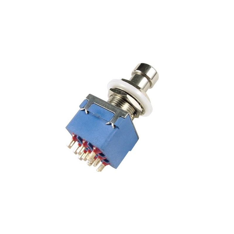 Bugle Boy PBS-24-302, BLUE 3PDT, pushbutton switch, 9 solder lugs, made in Taiwan