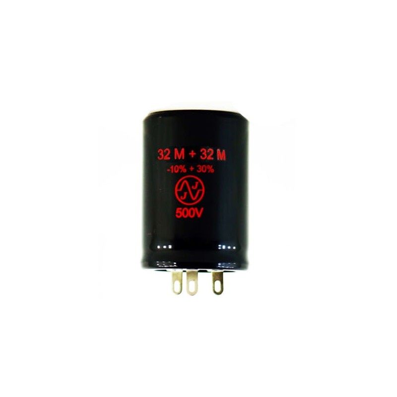 JJ Electronic 32+32uF/500V, double electrolytic capacitor, solder lugs, 35x50mm