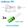 2x Nichicon Muse ES 22uF 10V, condensatore elettrolitico bipolare, UES1A220MDM