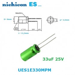 Nichicon Muse ES 33uF 25V, condensatore elettrolitico bipolare, UES1E330MPM