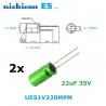 2x Nichicon Muse ES 22uF 35V, condensatore elettrolitico bipolare UES1V220MPM