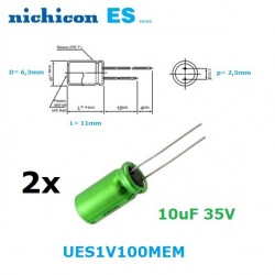 2x Nichicon Muse ES 10uF 35V, condensatore elettrolitico bipolare UES1V100MEM