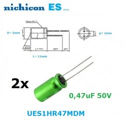 2x Nichicon Muse ES 0,47uF 50V, condensatore elettrolitico bipolare UES1HR47MDM