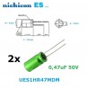 2x Nichicon Muse ES 0,47uF 50V, condensatore elettrolitico bipolare UES1HR47MDM