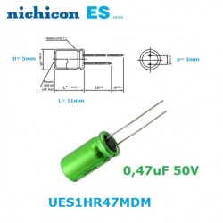 Nichicon Muse ES 0,47uF 50V, condensatore elettrolitico bipolare UES1HR47MDM