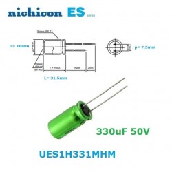 Nichicon Muse ES 330uF 50V, condensatore elettrolitico bipolare UES1H331MHM