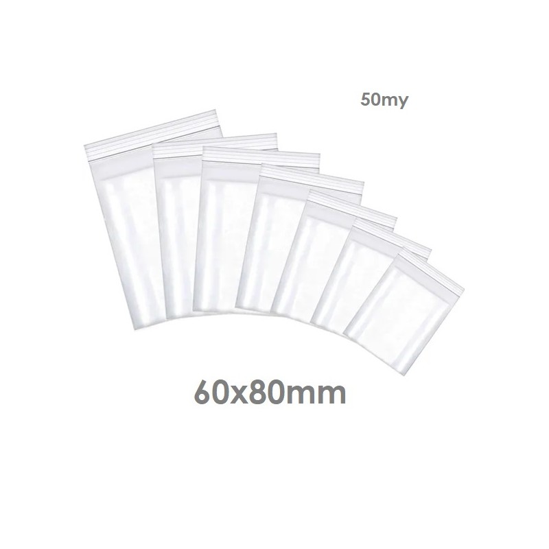 100x Bustine 60x80mm richiudibili con zip a pressione, 50my