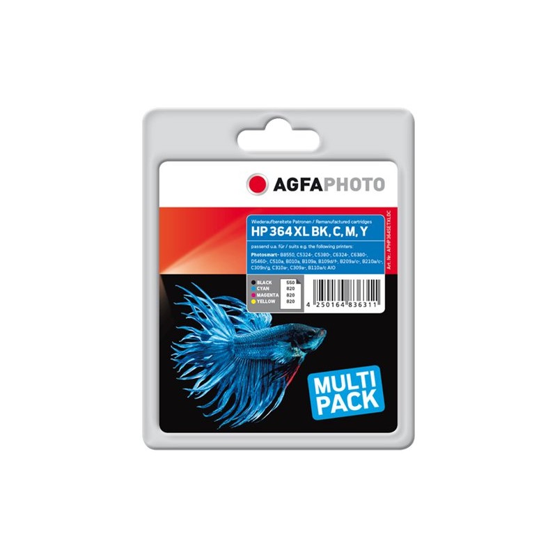 ORIGINAL Agfa Photo Multipack nero / ciano / magenta / giallo APHP364SETXLDC 364XLBK,C,M,Y ~3010 Seiten Agfa Photo 364bk XL (CN6