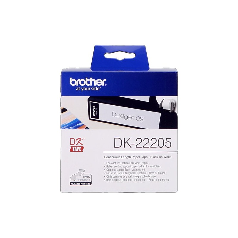ORIGINAL Brother Etichette Nero su bianco DK-22205 etichetta a lunghezza continua, 62mm bianco 30,48m