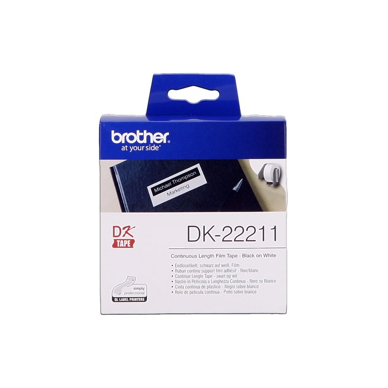 ORIGINAL Brother Etichette Nero su bianco DK-22211 etichetta a lunghezza continua, 29mm x 15,24 m bianco