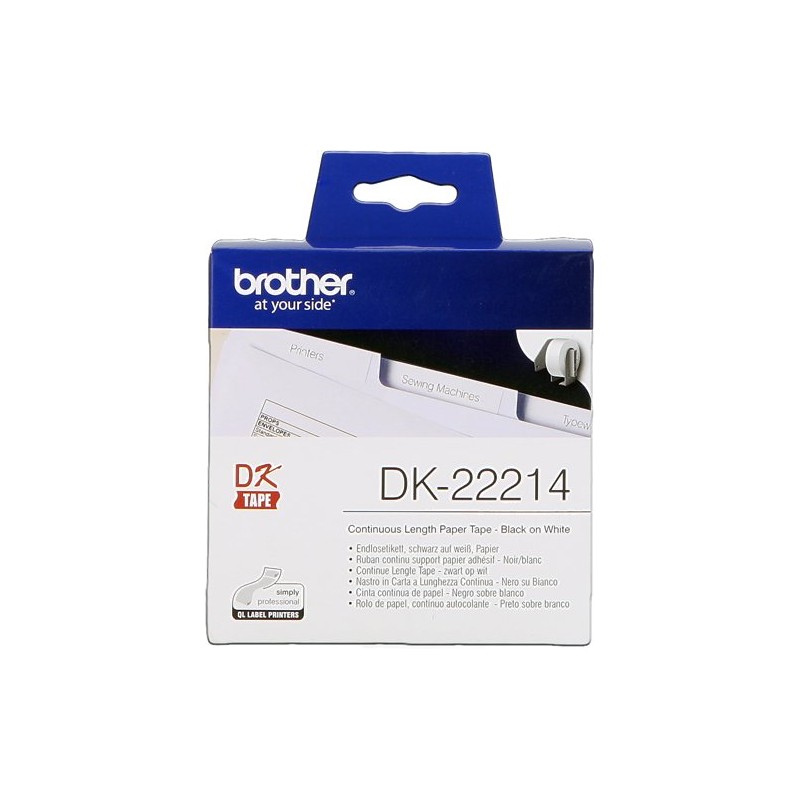 ORIGINAL Brother Etichette Nero su bianco DK-22214 etichetta a lunghezza continua, 12 mm bianco 30,48 m