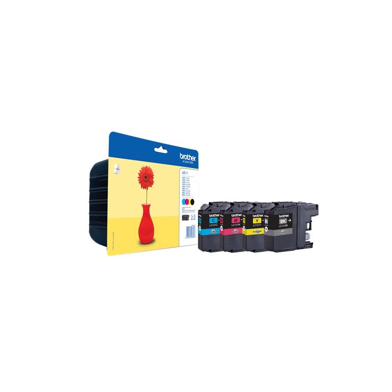 ORIGINAL Brother Multipack nero / ciano / magenta / giallo LC-121 LC121VALBPDR ~1200 Seiten 4 cartucce di inchiostro LC121: BK+C
