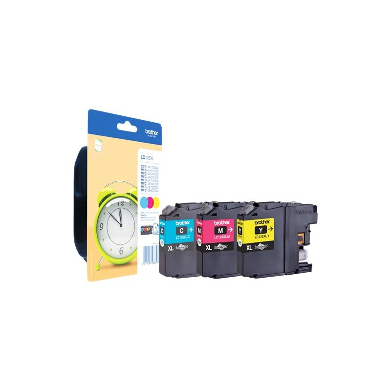 ORIGINAL Brother Multipack ciano / magenta / giallo LC-125XL LC125XLRBWBPDR ~3600 Seiten 3 cartucce d'inchiostro LC125: C+M+Y