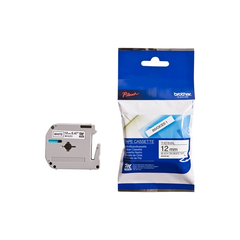 ORIGINAL Brother Nastro Nero su bianco M-K231BZ M-K231 12 mm x 8 m, non laminato
