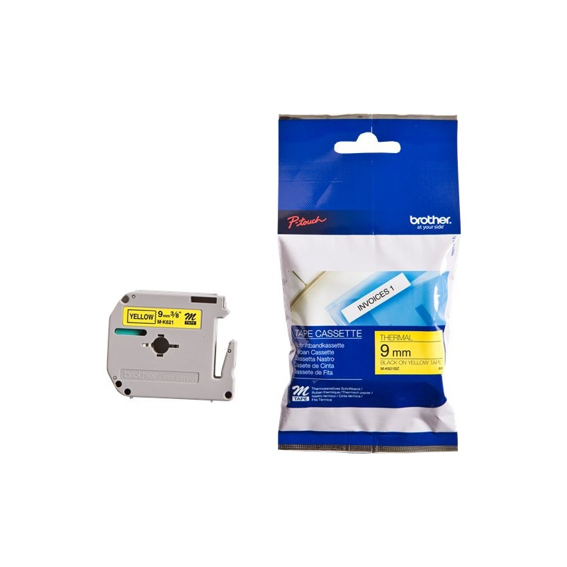 ORIGINAL Brother Nastro Nero su giallo M-K621BZ M-K621 9 mm x 8 m, non laminato