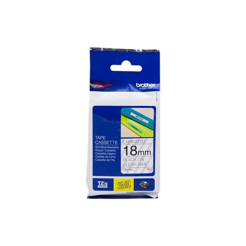 ORIGINAL Brother Nastro Nero su trasparente TZe-141 TZ-141 18 mm x 8 m, laminato