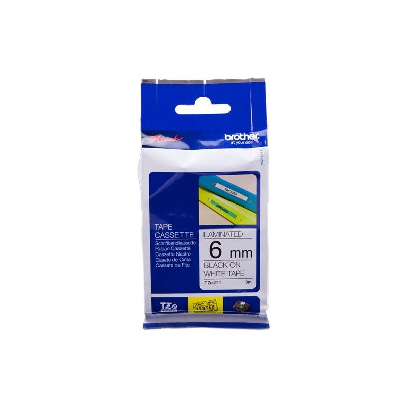 ORIGINAL Brother Nastro Nero su bianco TZe-211 TZ-211 6 mm x 8 m, laminato