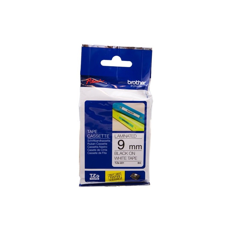 ORIGINAL Brother Nastro Nero su bianco TZe-221 TZ-221 9 mm x 8 m, laminato