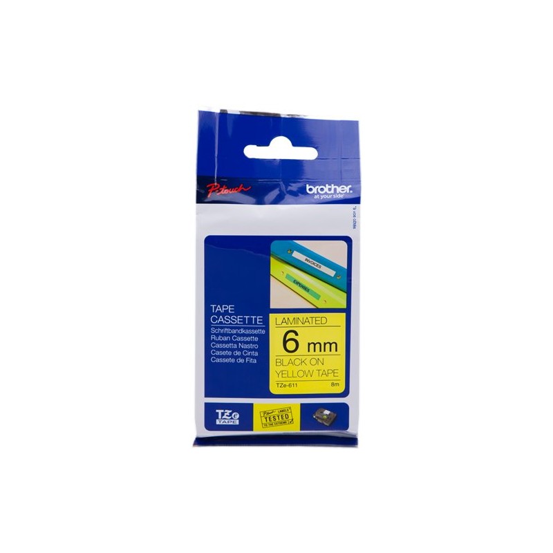 ORIGINAL Brother Nastro Nero su giallo TZe-611 TZ-611 6 mm x 8 m, laminato