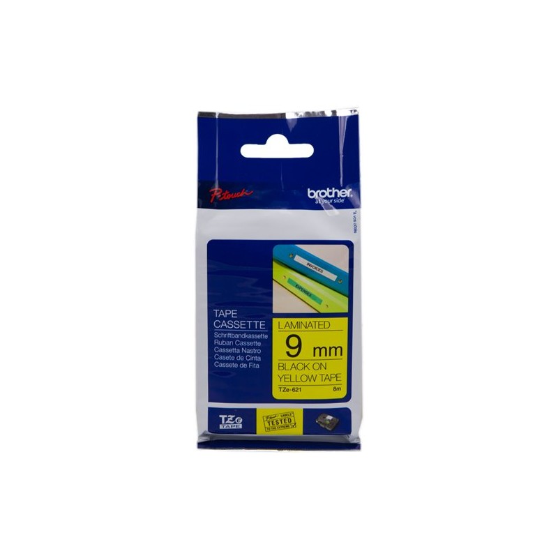 ORIGINAL Brother Nastro Nero su giallo TZe-621 TZ-621 9 mm x 8 m, laminato