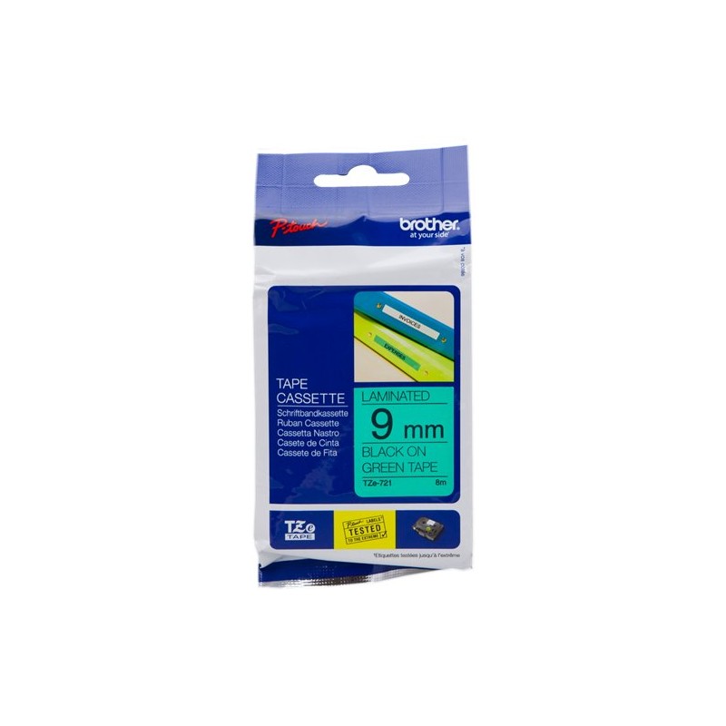 ORIGINAL Brother Nastro Nero su verde TZe-721 TZ-721 9 mm x 8 m, laminato