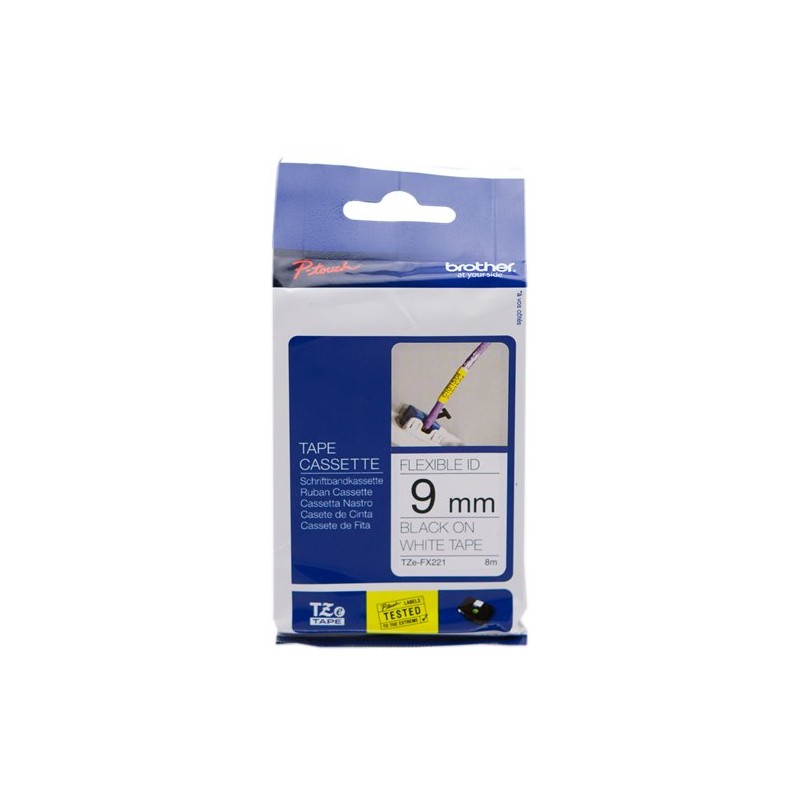 ORIGINAL Brother Nastro Nero su bianco TZe-FX221 TZ-FX221 9 mm x 8 m, laminato