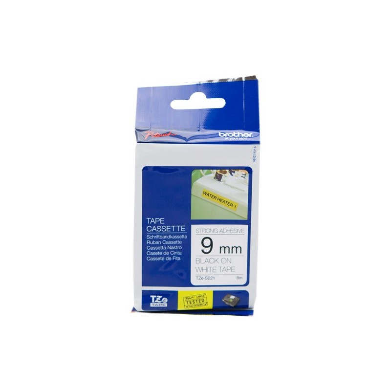 ORIGINAL Brother Nastro Nero su bianco TZe-S221 TZ-S221 9 mm x 8 m, laminato