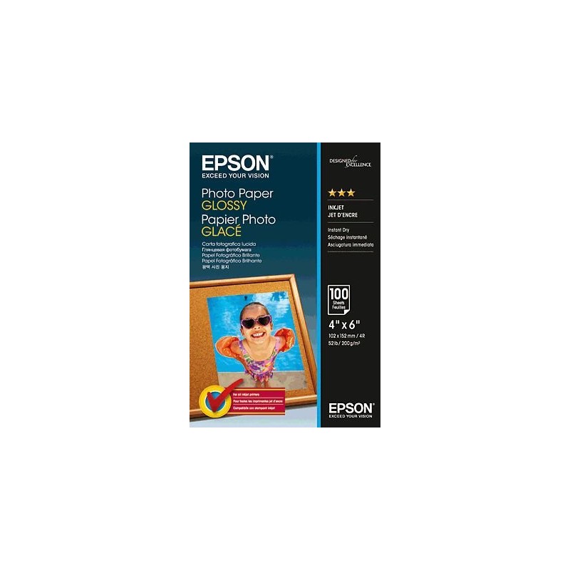 ORIGINAL Epson Carta Bianco C13S042548 Photo Paper Glossy Carta da Foto, 10 x 15 cm, 200g/m², 100 Fogli, patinata