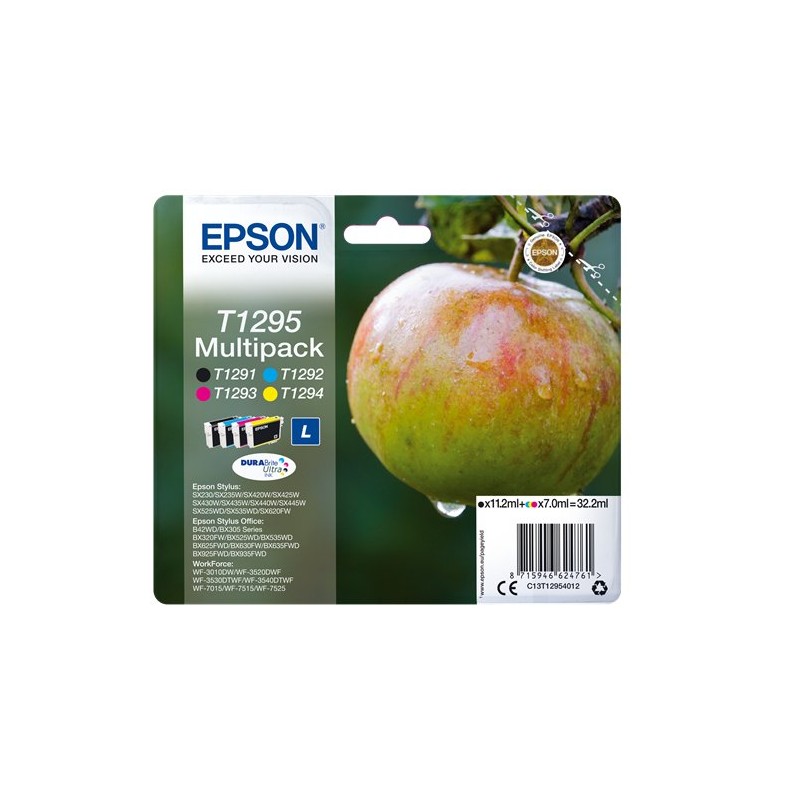 ORIGINAL Epson Multipack nero / ciano / magenta / giallo C13T12954012 T1295 ~1795 Seiten 4 cartucce d'inchiostro: T1291 + T1292