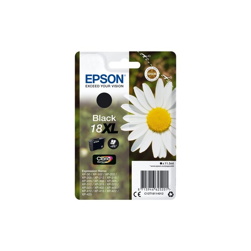 ORIGINAL Epson Cartuccia d'inchiostro nero C13T18114012 18 XL ~470 Seiten 11,5ml Cartuccie d´inchiostro XL