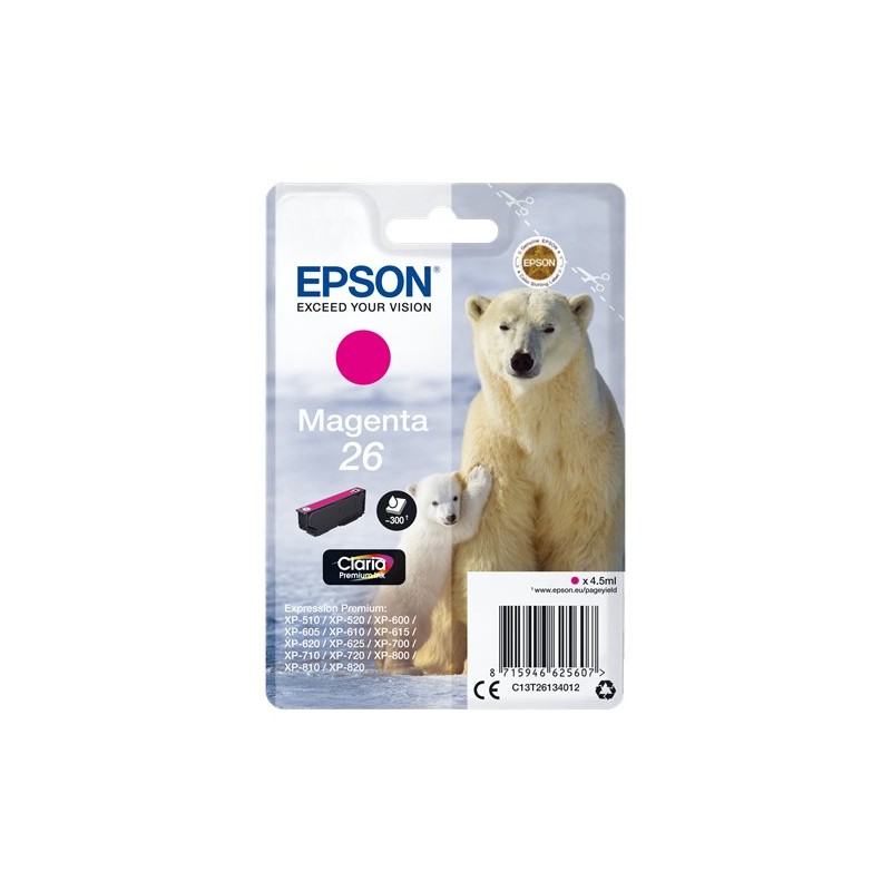 ORIGINAL Epson Cartuccia d'inchiostro magenta C13T26134012 26 ~300 Seiten 4,5ml standard