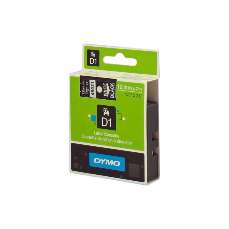 ORIGINAL DYMO Nastro Bianco su nero S0720610 45021 12mm x 7m, Standard-D1-ruolo