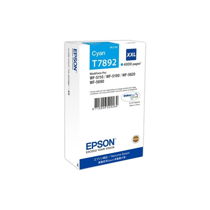 ORIGINAL Epson Cartuccia d'inchiostro ciano C13T789240 T7892 XXL ~4000 Seiten 34,2ml XXL