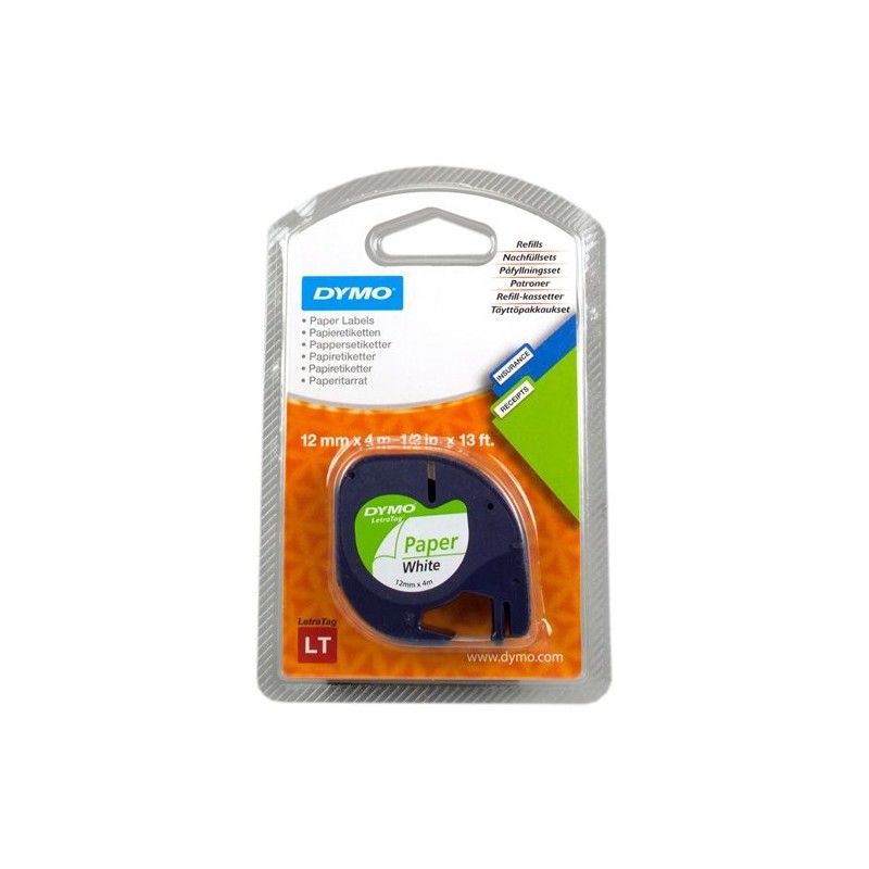 ORIGINAL DYMO Nastro Nero su bianco S0721520 LetraTAG LetraTAG banda di carta, 12mm x 4m