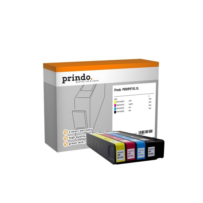 ORIGINAL Prindo Multipack nero / ciano / magenta / giallo PRSHP971XL Basic XL ~29000 Seiten alternativa per HP CN625AE (970XL) +