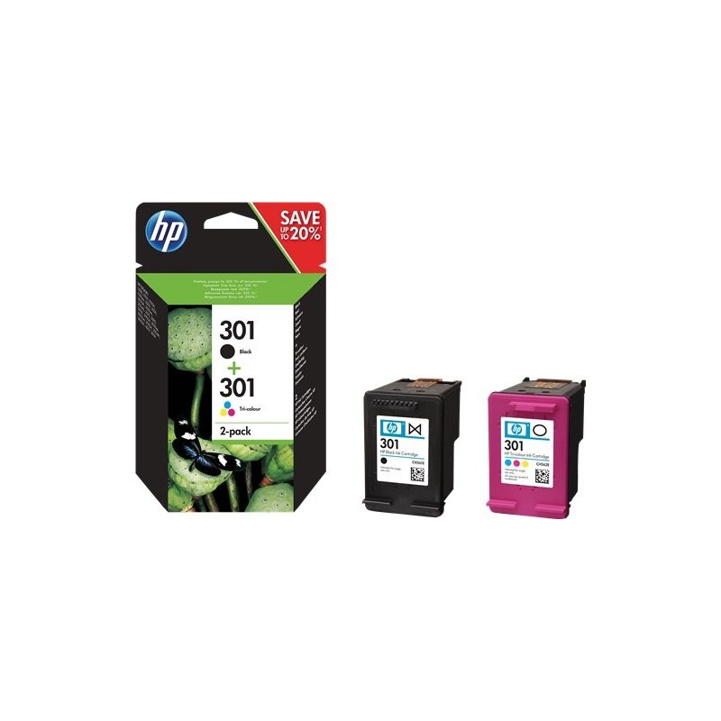 ORIGINAL HP Multipack nero / differenti colori N9J72AE 301 ~320 Seiten 2x inchiostro HP 301: 1x CH561EE + 1x CH562EE