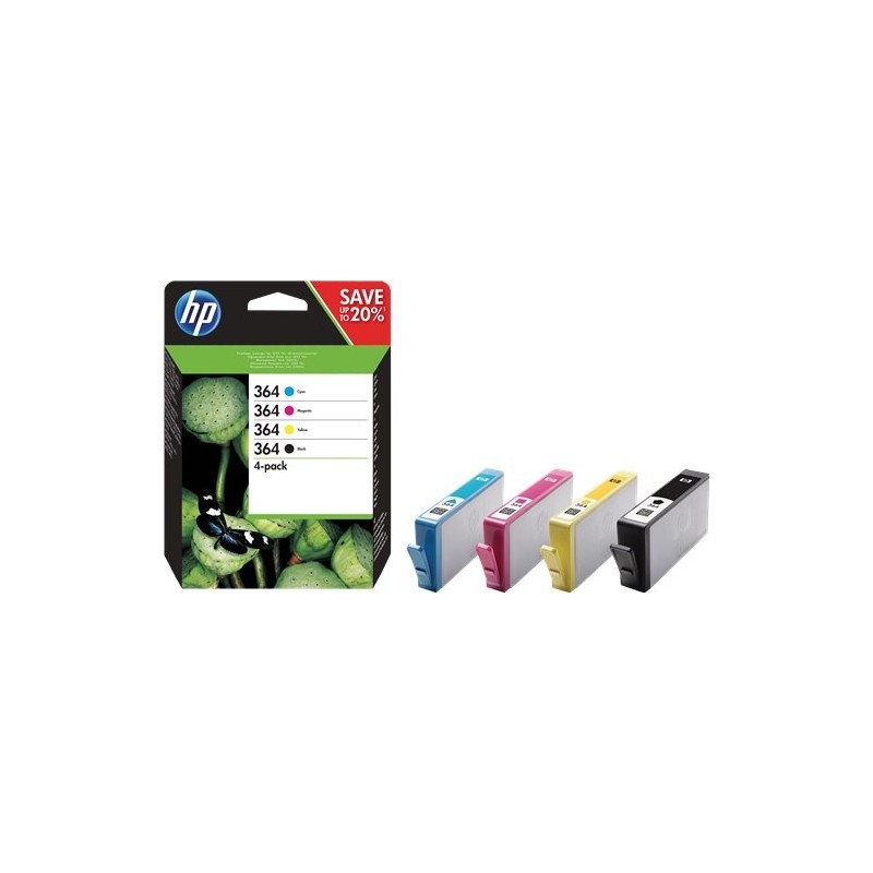 ORIGINAL HP Multipack nero / ciano / magenta / giallo N9J73AE 364 ~1150 Seiten 4x inchiostro HP 364: bk + c + m + y
