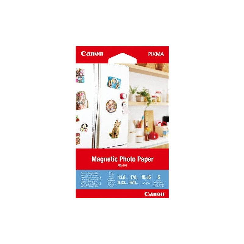 ORIGINAL Canon Carta Bianco 3634C002 MG-101 A6 Carta fotografica magnetica, 10 x 15 cm, 5 fogli, 670 g/m².